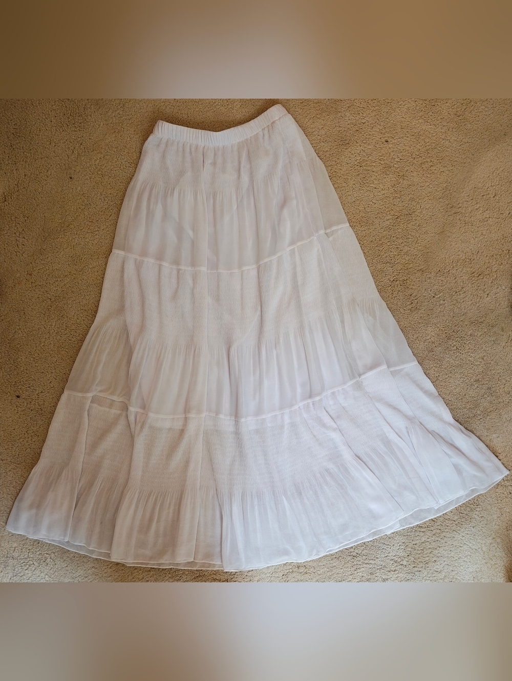 Nashalyly White Boho Tiered Maxi Skirt.